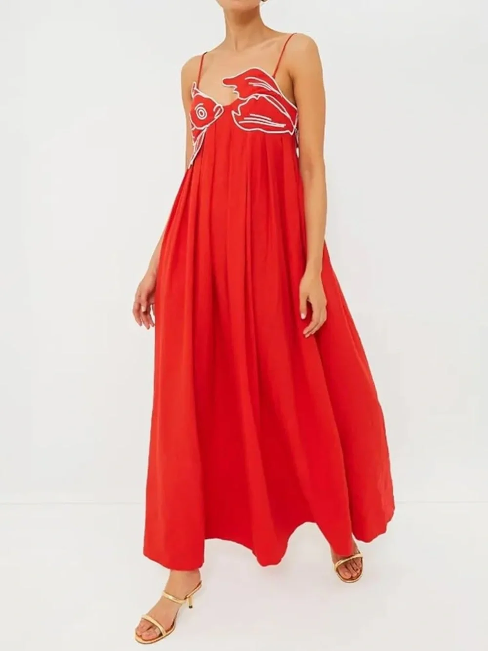 Red Embroidered Fish-Detail Women’s Dress - Picture 6 of 6